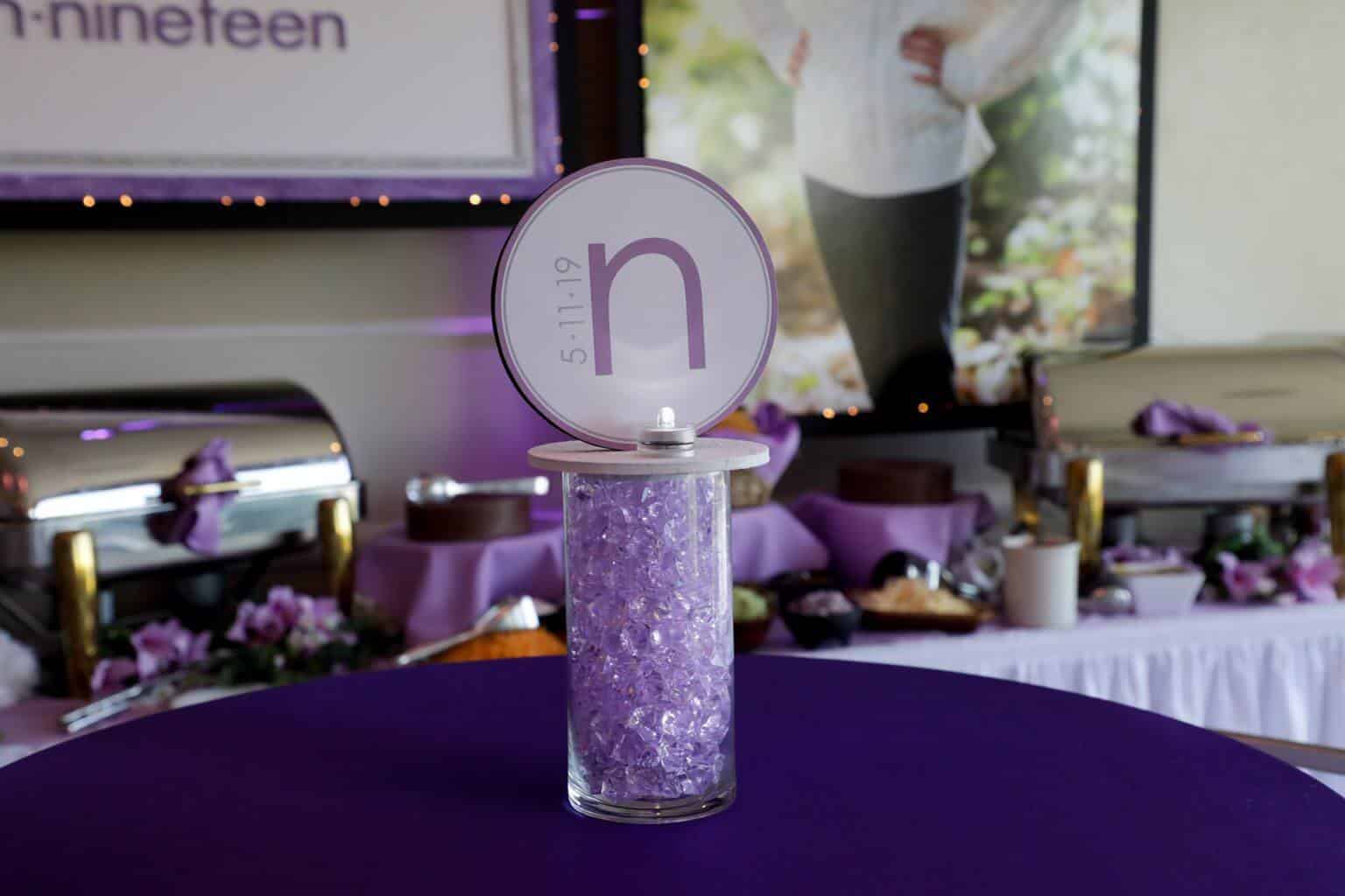 Bat Mitzvah Lounge Centerpiece with LED Vase and Logo Topper