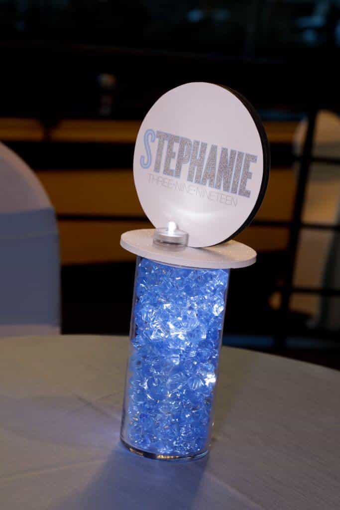 Bat Mitzvah Lounge Centerpiece with LED Vase and Logo Topper