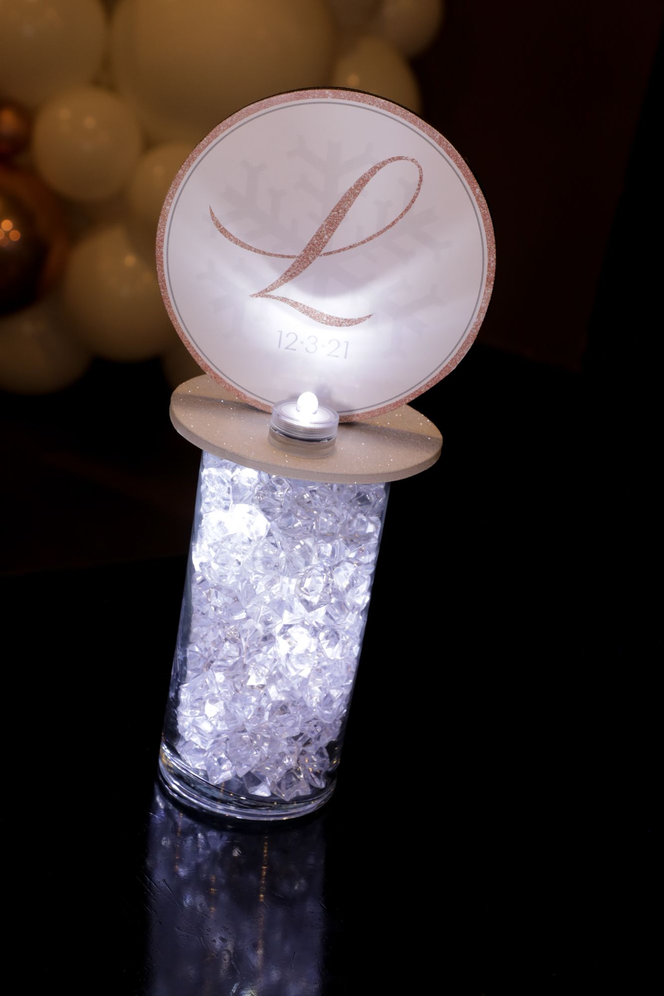 Beautiful LED Mini Logo Topper Centerpiece with LED Clear Chips for Sweet Sixteen Lounge Set Up