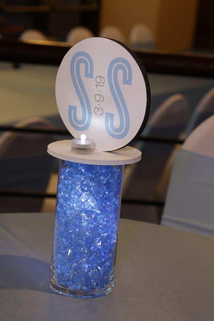 Bat Mitzvah Lounge Centerpiece with LED Vase and Logo Topper