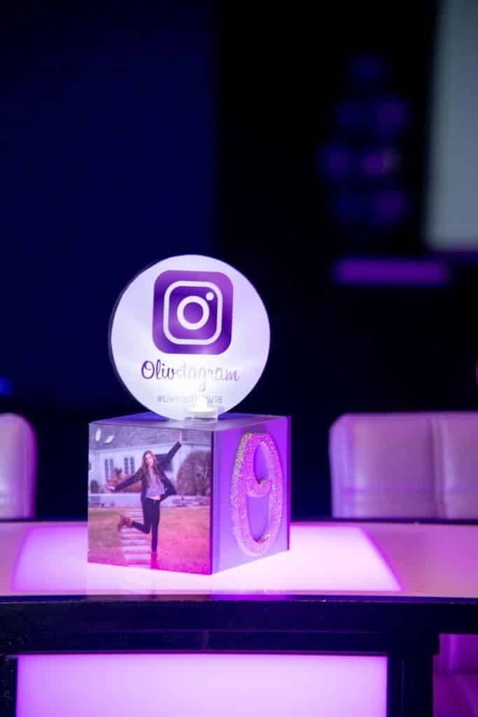 Mini Cube Centerpiece with Logo and Photos for Instagram Themed Bat Mitzvah