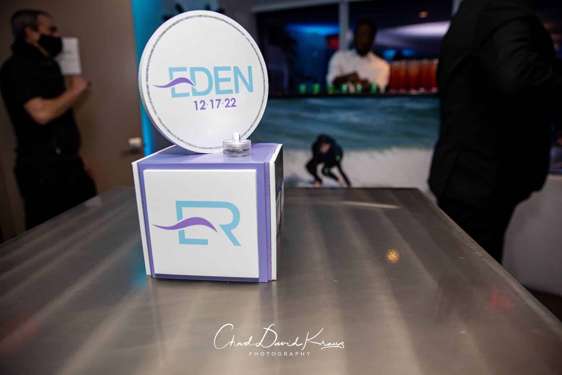 Surf Themed Mini Cube Centerpiece with Custom Logo