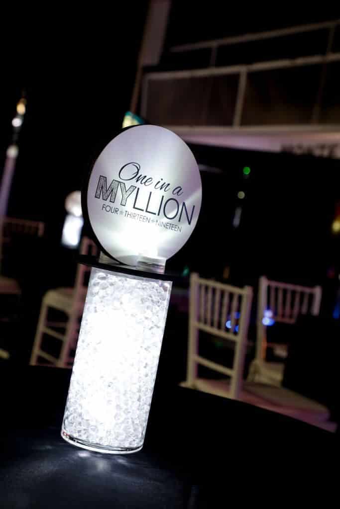 Bat Mitzvah Lounge Centerpiece with LED Vase and Logo Topper