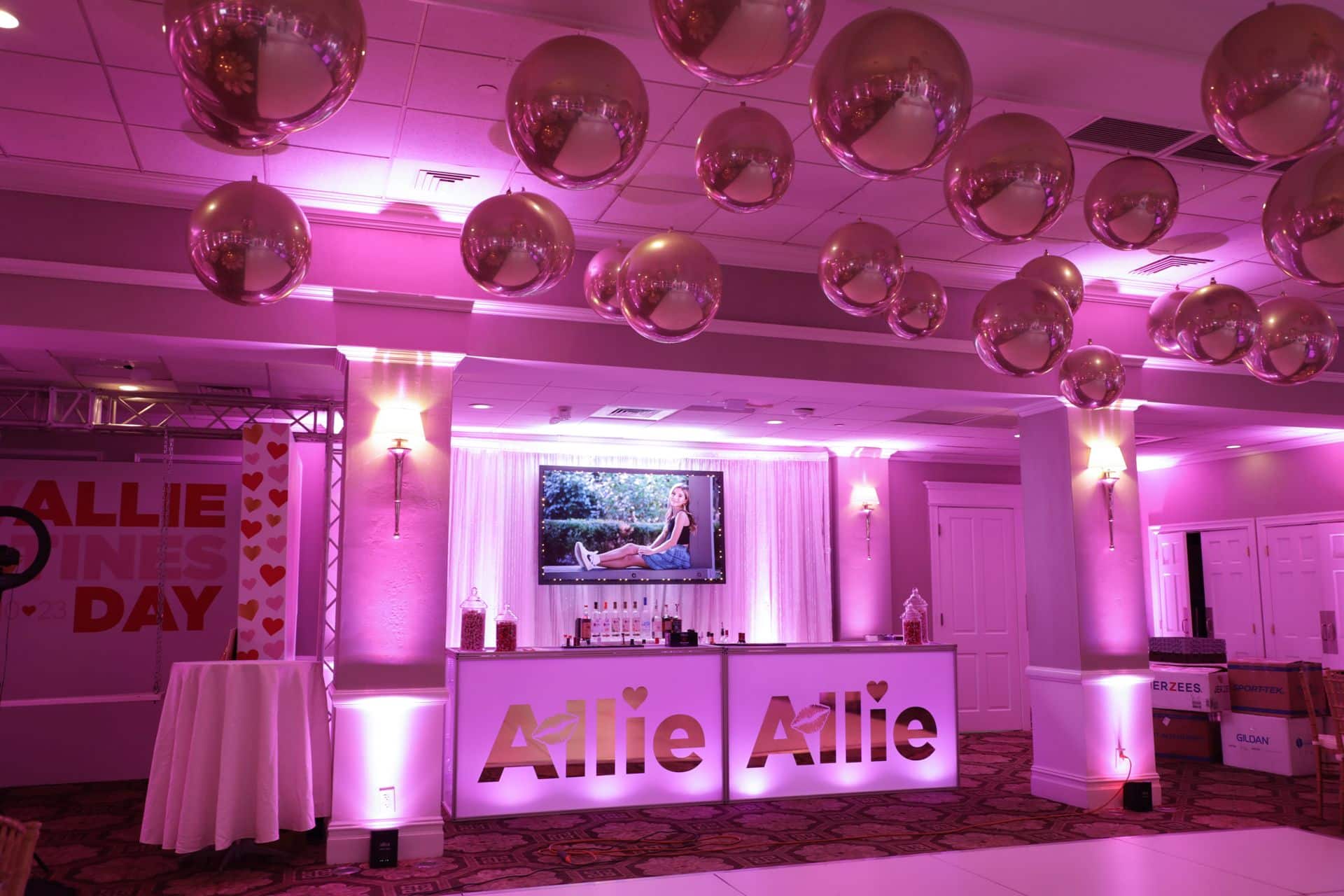 Blowup Photo with Lights on LED Beaded Curtain Behind Bar at Cedar Hill Country Club