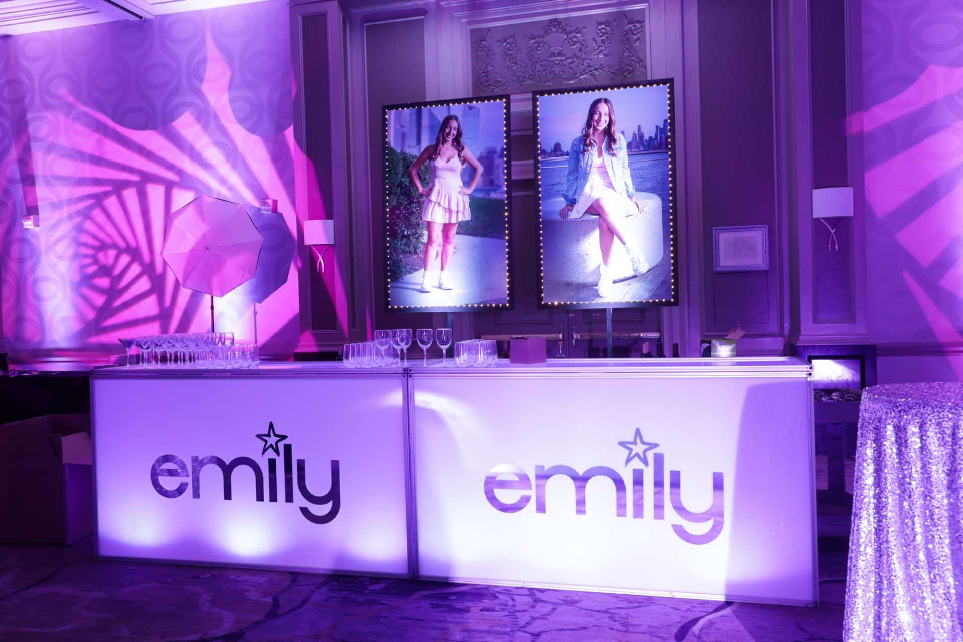Blowup Photos With Lights Behind LED Bar with Custom Foil Logo