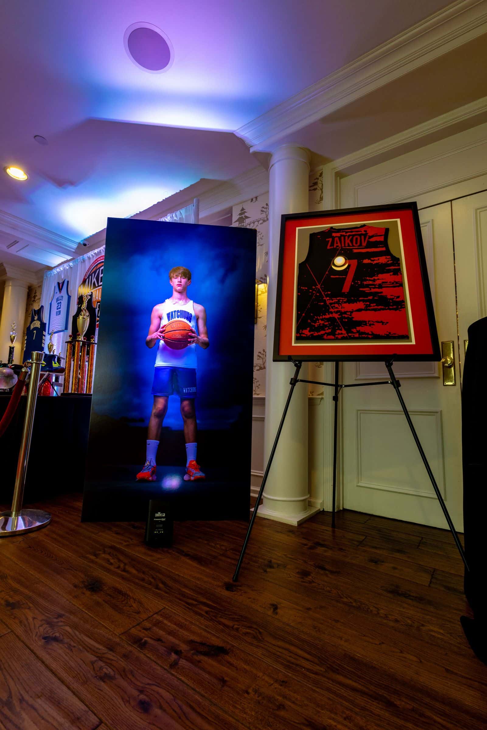 Giant Basketball Themed Blowup Photo as Entrance Decor for Bar Mitzvah at Plainfield Country Club