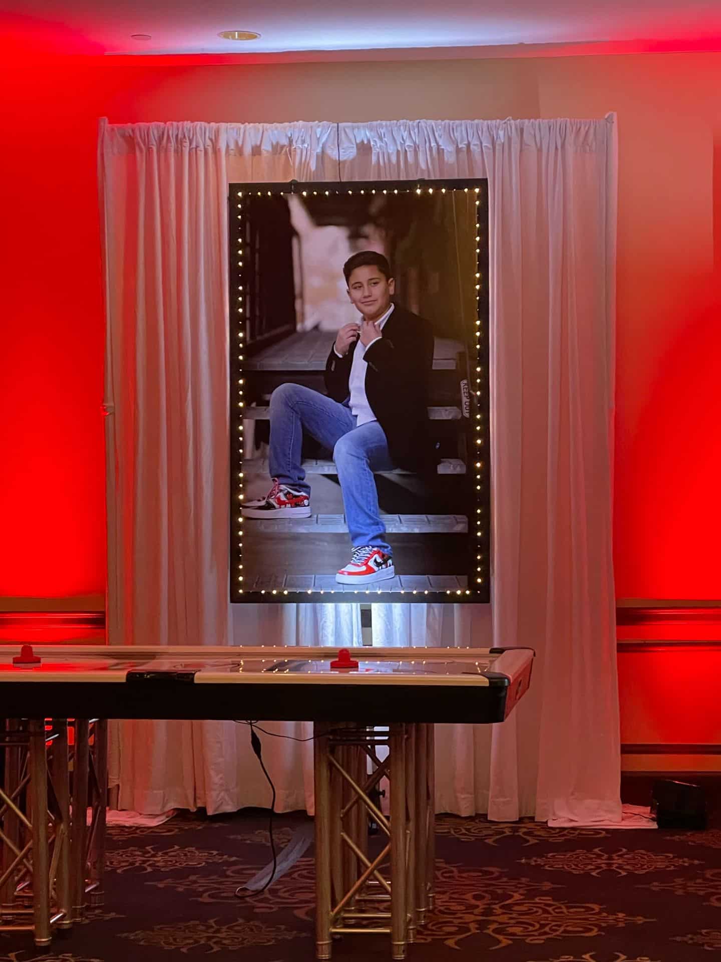 Blowup Photo with Lights on LED Curtain for Bar Mitzvah Decor
