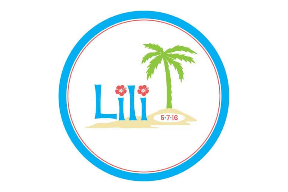Tropical Themed Bat Mitzvah Logo with Palm Tree and Flowers