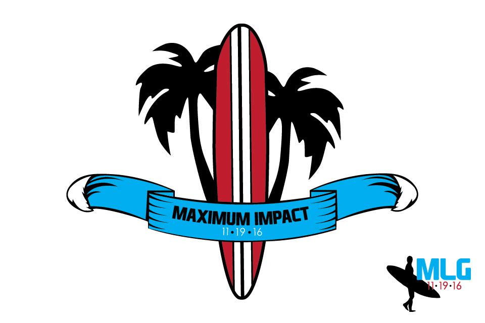 Surf Themed Bar Mitzvah Logo with Palm Trees & Surf Board