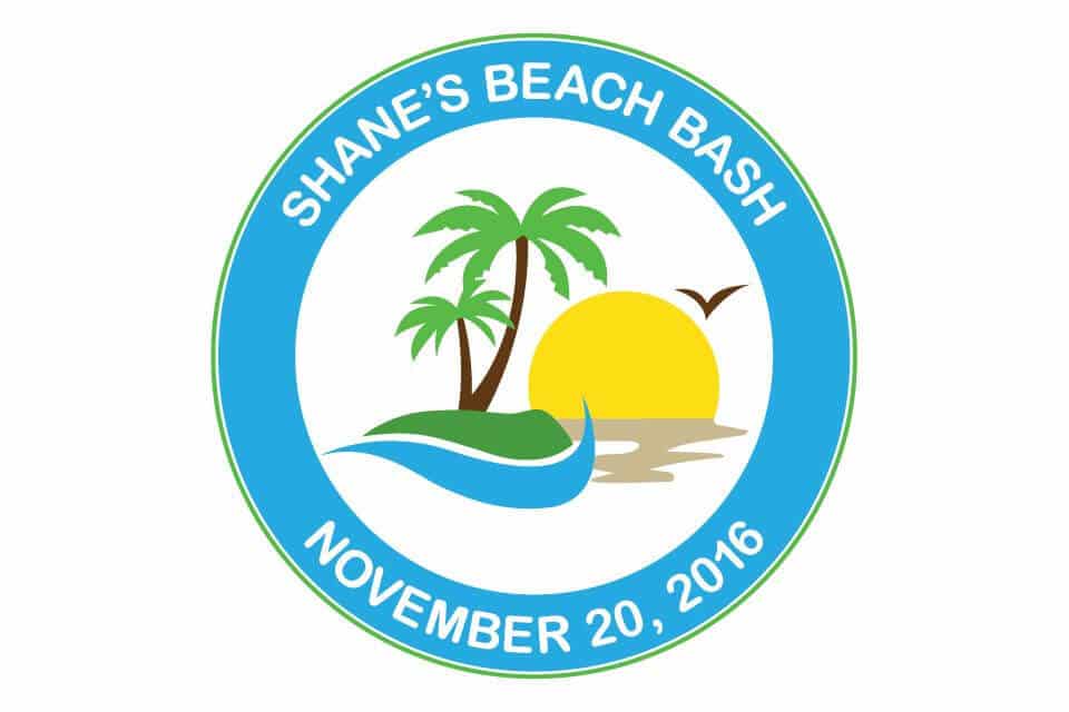 Beach Themed Logo with Palm Trees and Wave