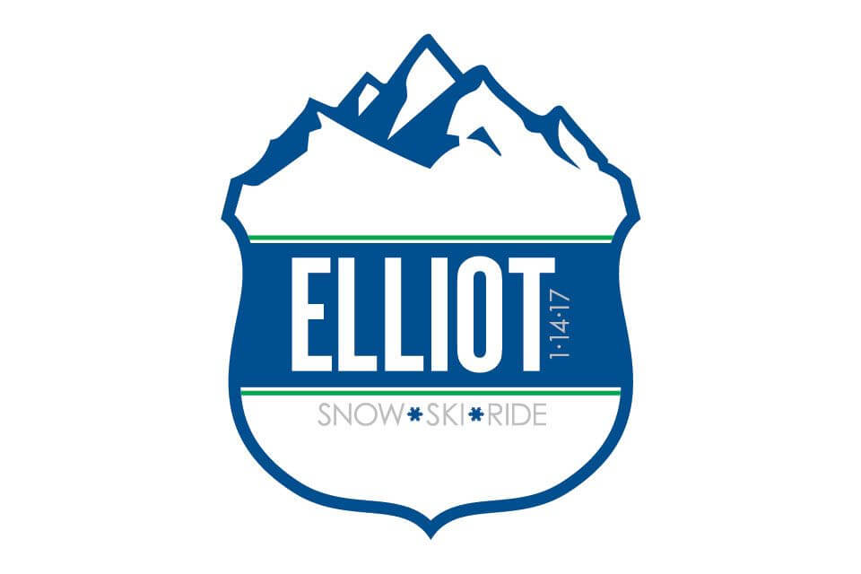 Ski Themed Shield Logo with Name and Date