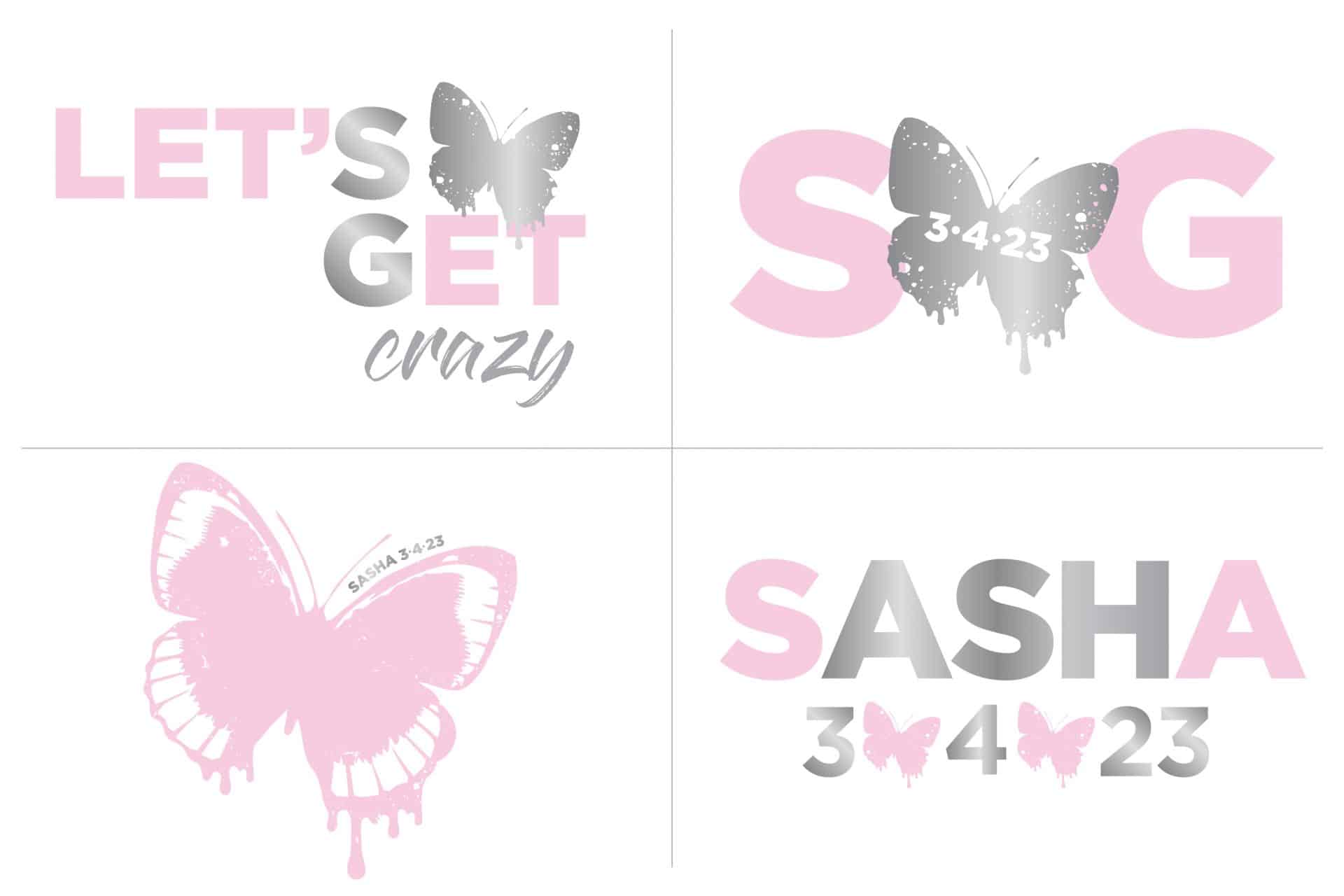 Custom Butterfly Logo Design with Name, Date, Initials and Slogan