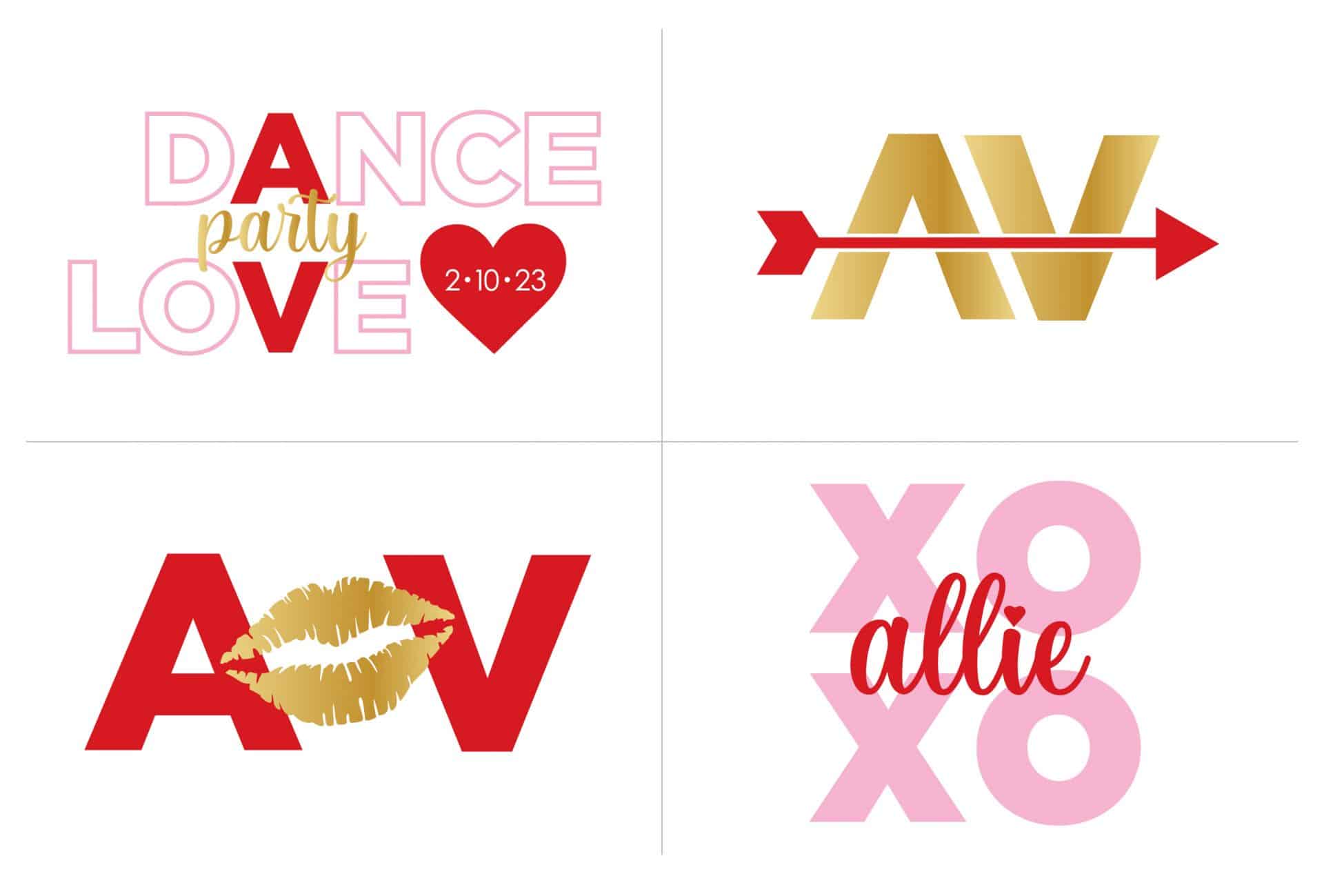 Custom Valentine's Day Theme Heart and Kisses Logo Design with Name and Initials