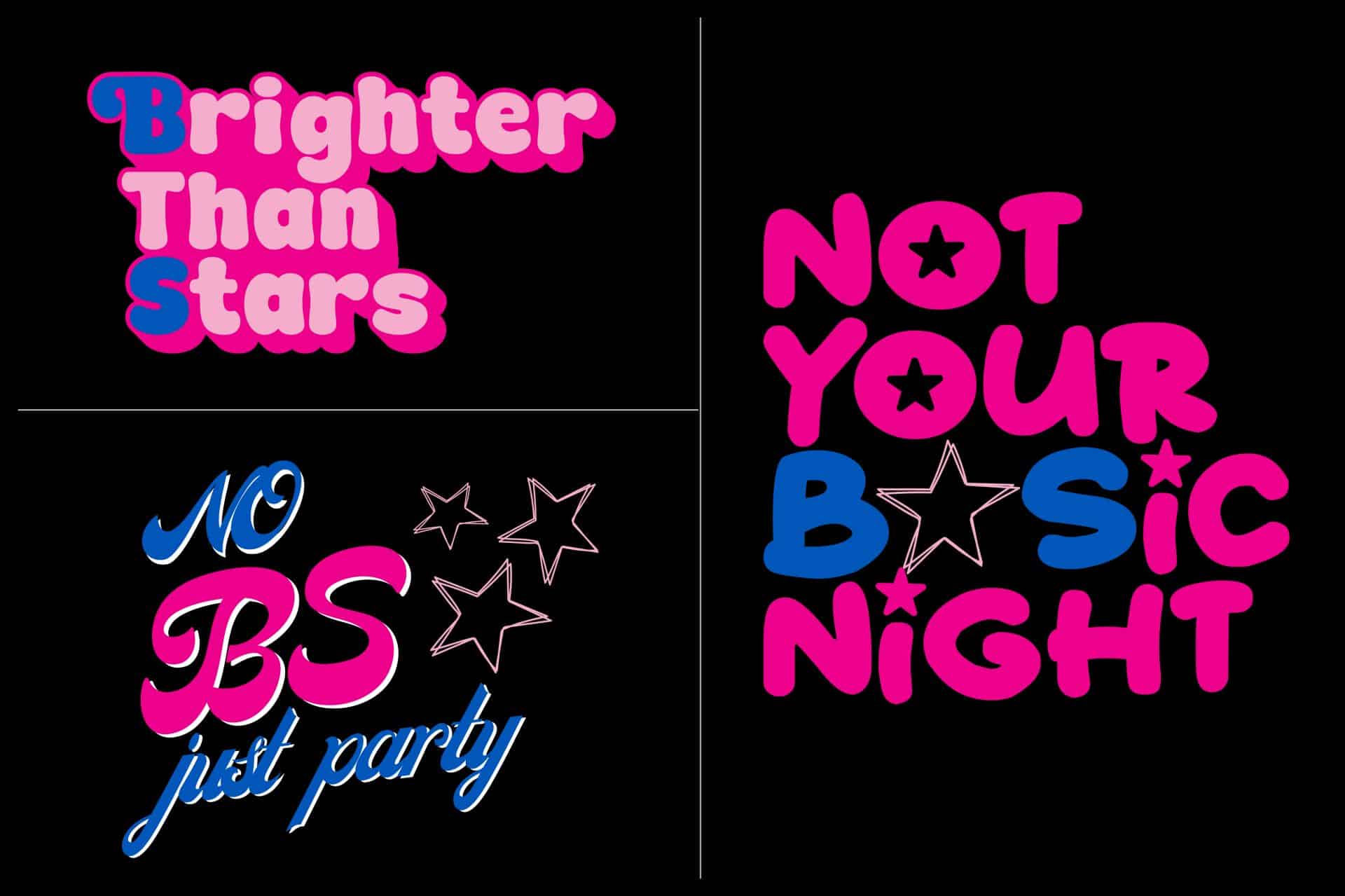 Neon Themed Logo Set With Stars