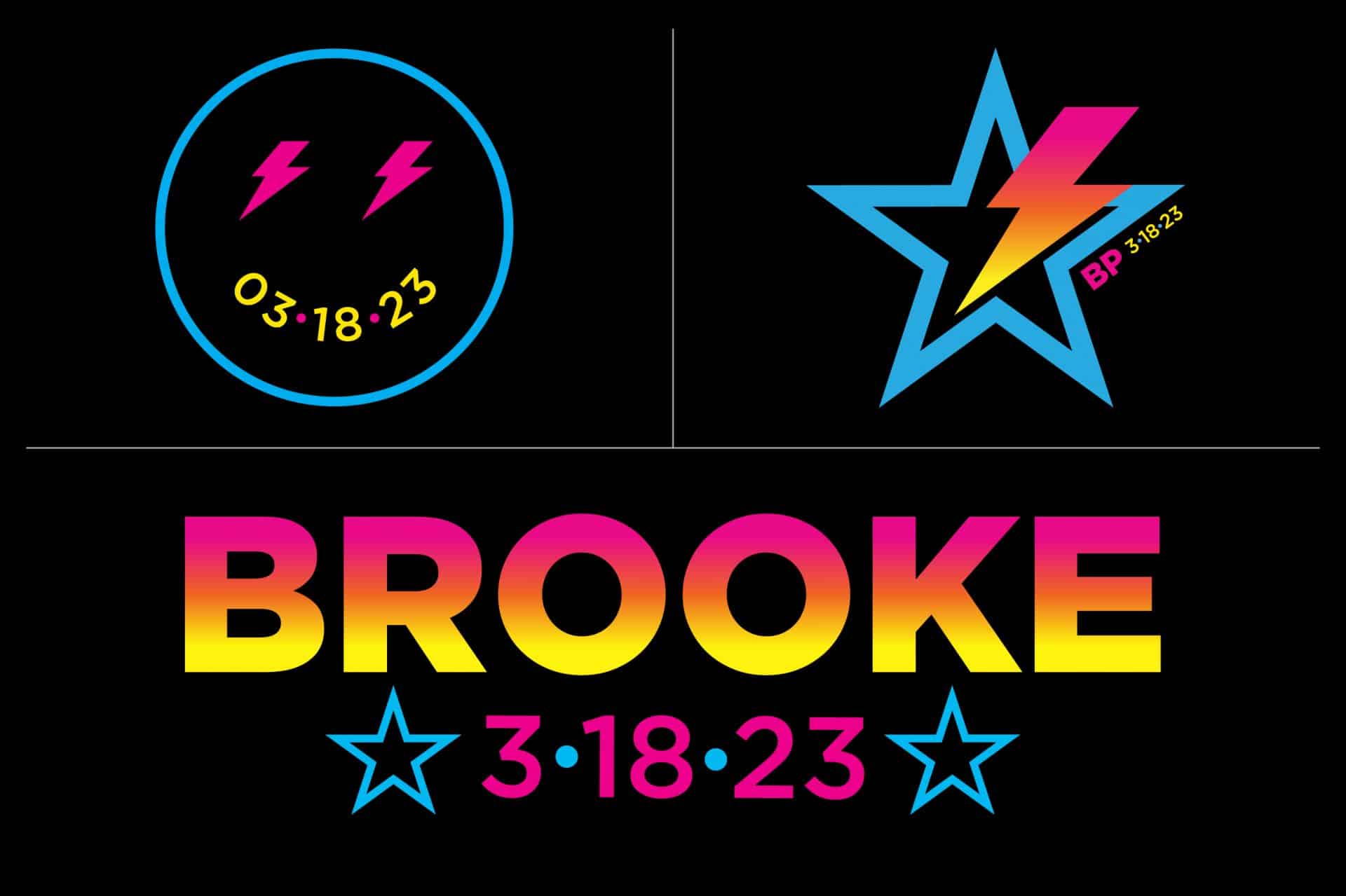 Bat Mitzvah Logo Design with Smiley face, Lighting Bolt and Stars