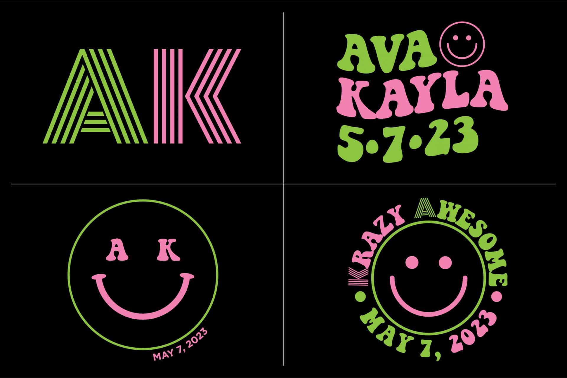 Twin Smiley Face Logo Design with Name, Date & Initials