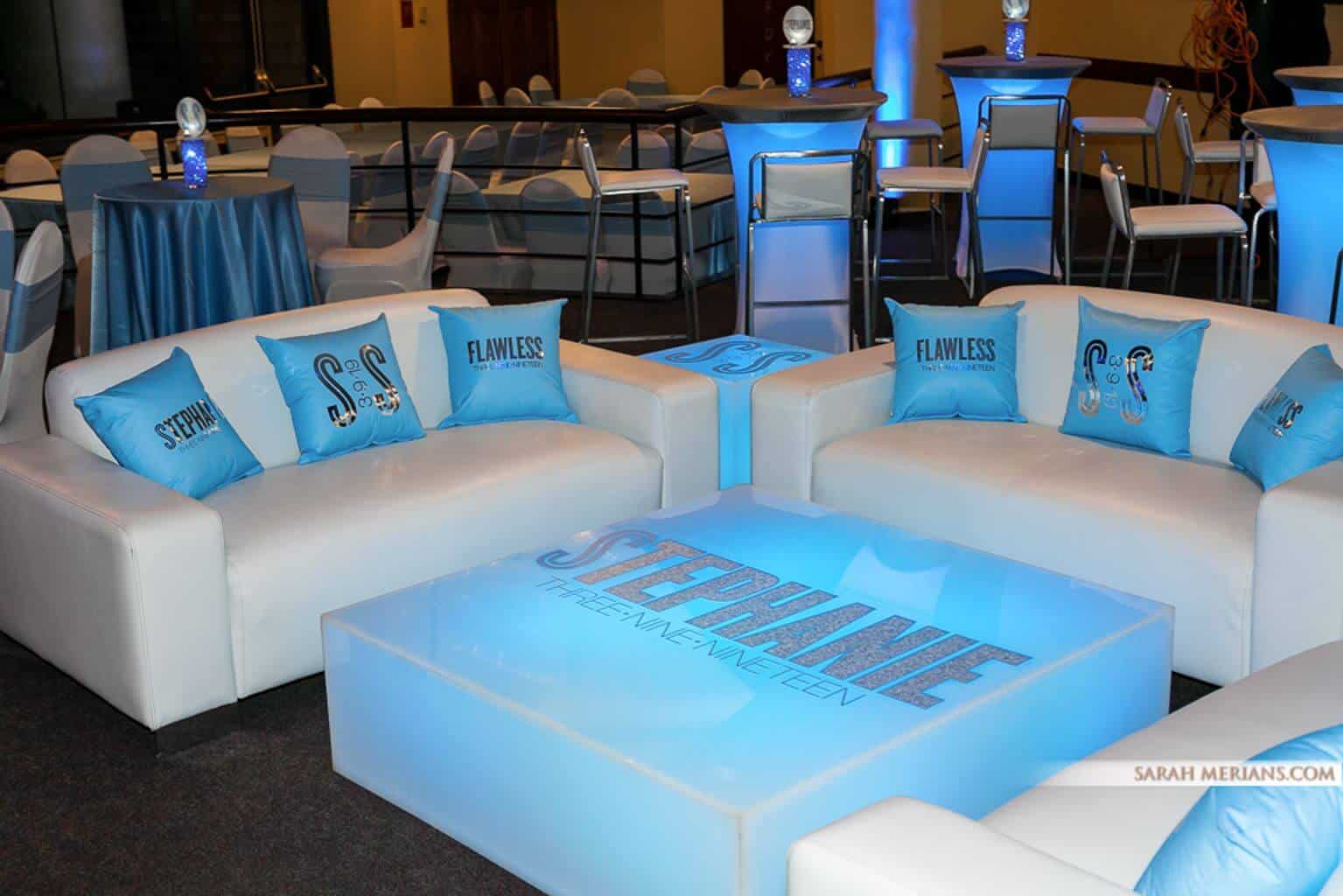 Light Blue LED Hightops with Silver Caps and Logo Centerpieces