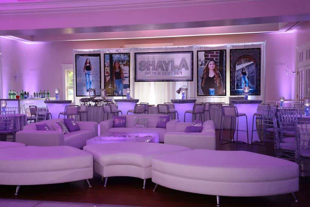 Custom LED Lounge with Custom Backdrop and Blowup Photos at the Apawamis Club
