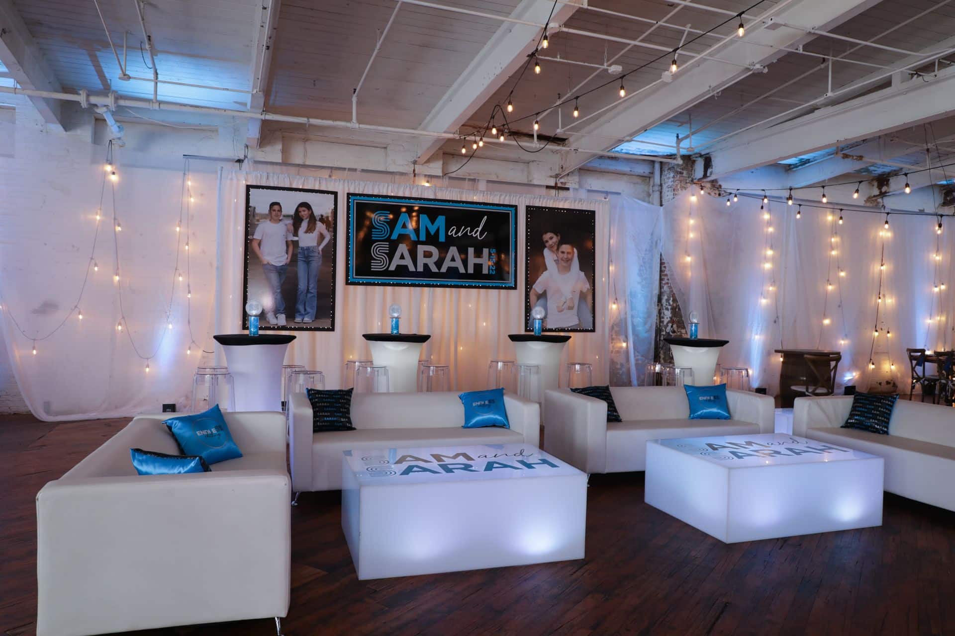 B'nei Mitzvah Lounge with Custom Backdrop and Blowup Photos at The Art Factory, Paterson