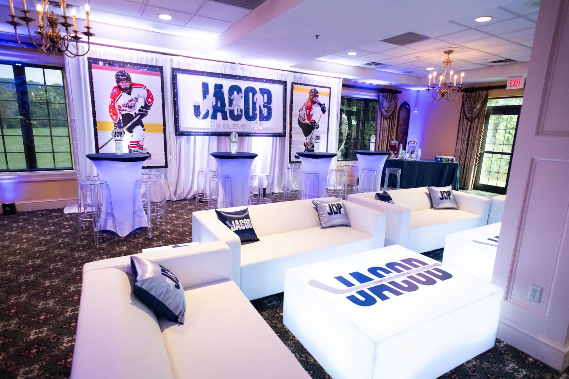 Hockey Themed Bar Mitzvah Lounge Decor at The Powelton Club