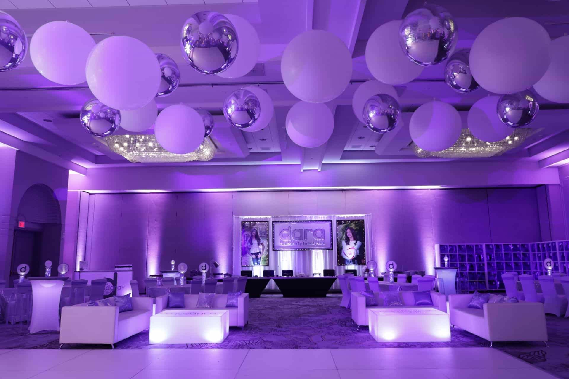 Lavender Lounge with Custom Backdrop and Blowup Photos for Bat Mitzvah at Park Ridge Marriott