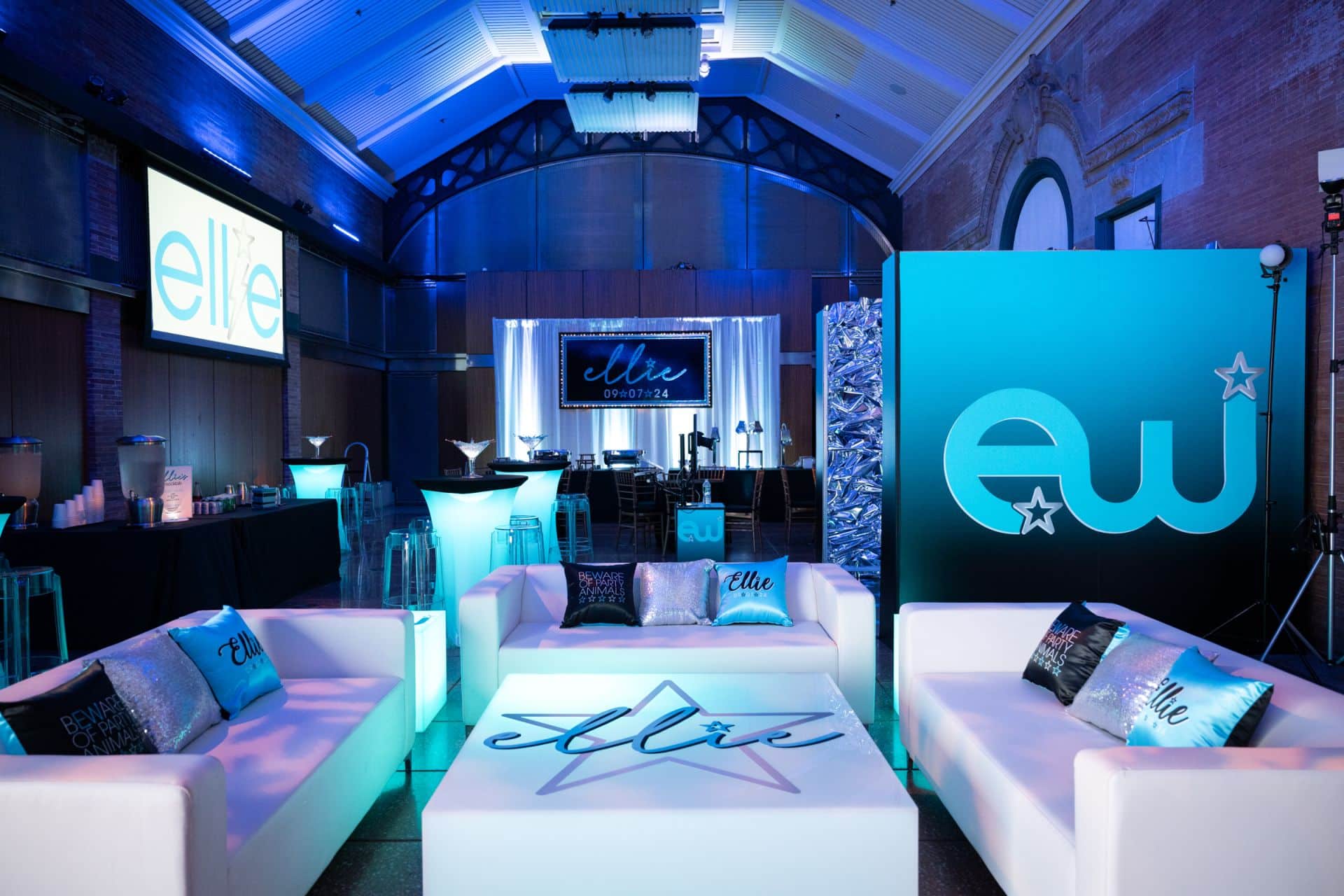 Custom LED Lounge with Custom Pillows for a Bat Mitzvah at The Bronx Zoo