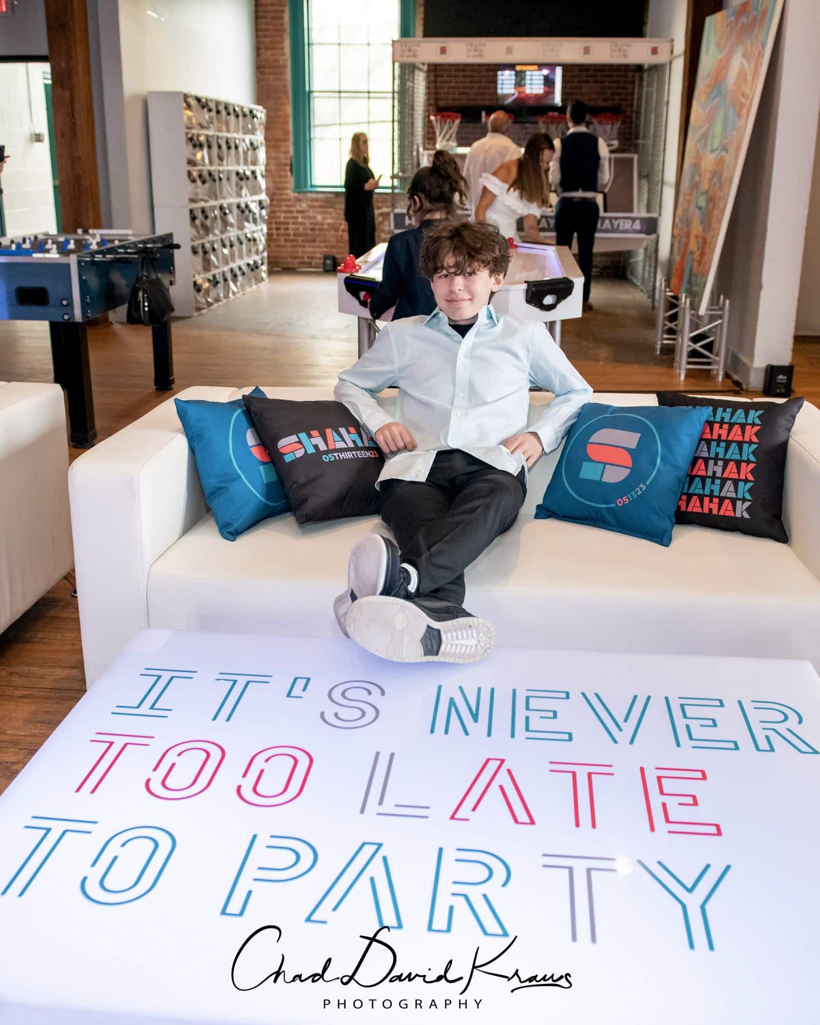 Bar Mitzvah Lounge with Custom LED Tables and Custom Pillows at Arch Street, Greenwich