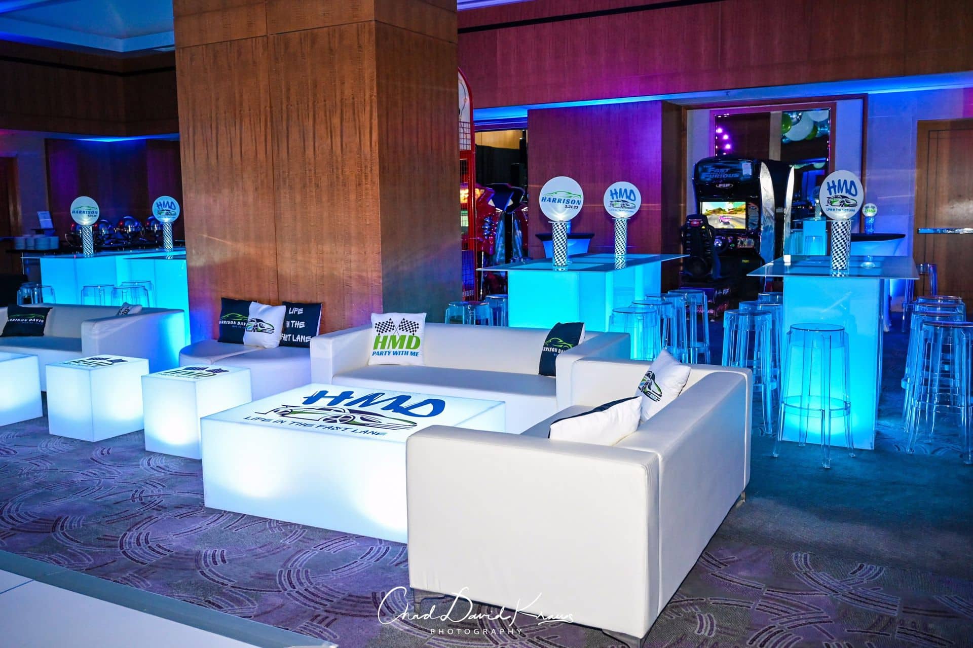 Car Theme LED Bar Mitzvah Lounge at the Opus White Plains