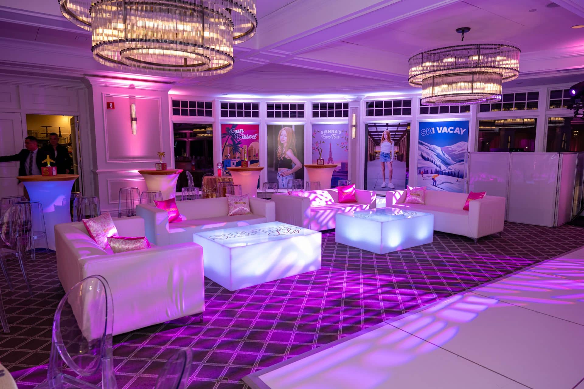 LED Lounge for a Travel Theme Bat Mitzvah at Scarsdale Golf Club