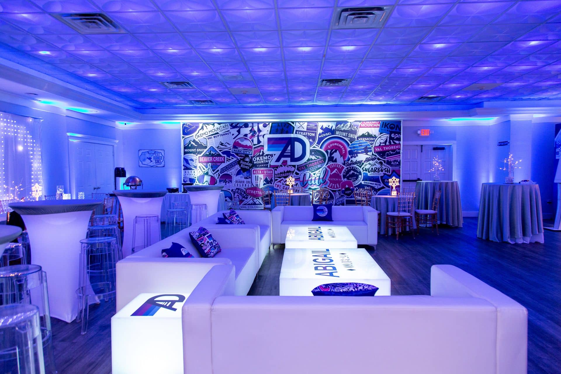Custom LED Lounge for a Ski Theme Bat Mitzvah at Travelers Rest