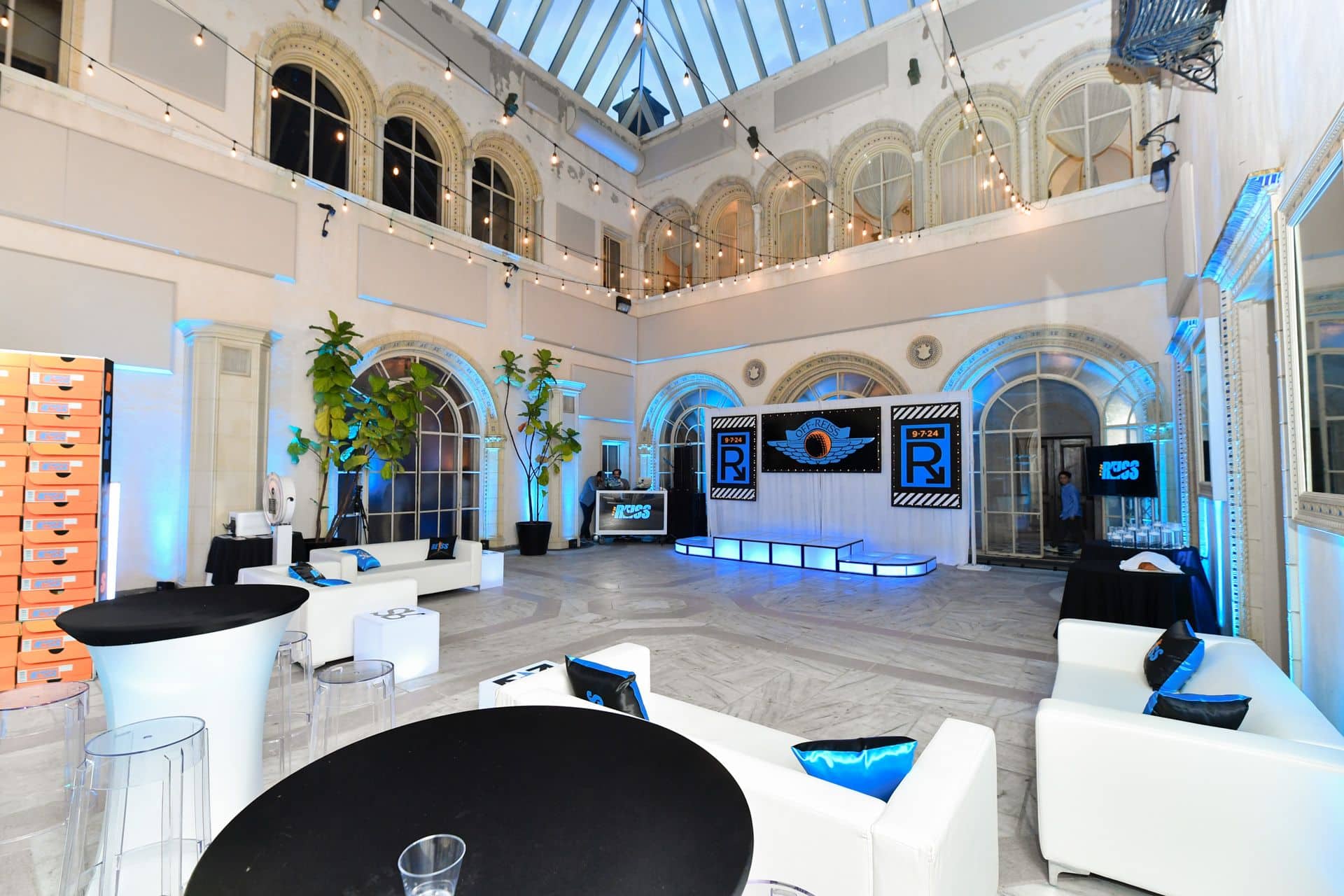 Custom Lounge with Custom Pillows for a Off White Theme Bar Mitzvah at Village Club of Sandspoint