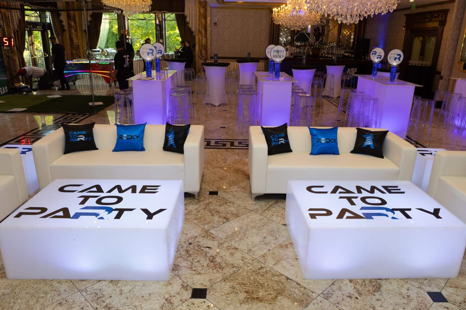 Custom LED Lounge with Custom Pillows for a Bar Mitzvah at Seasons