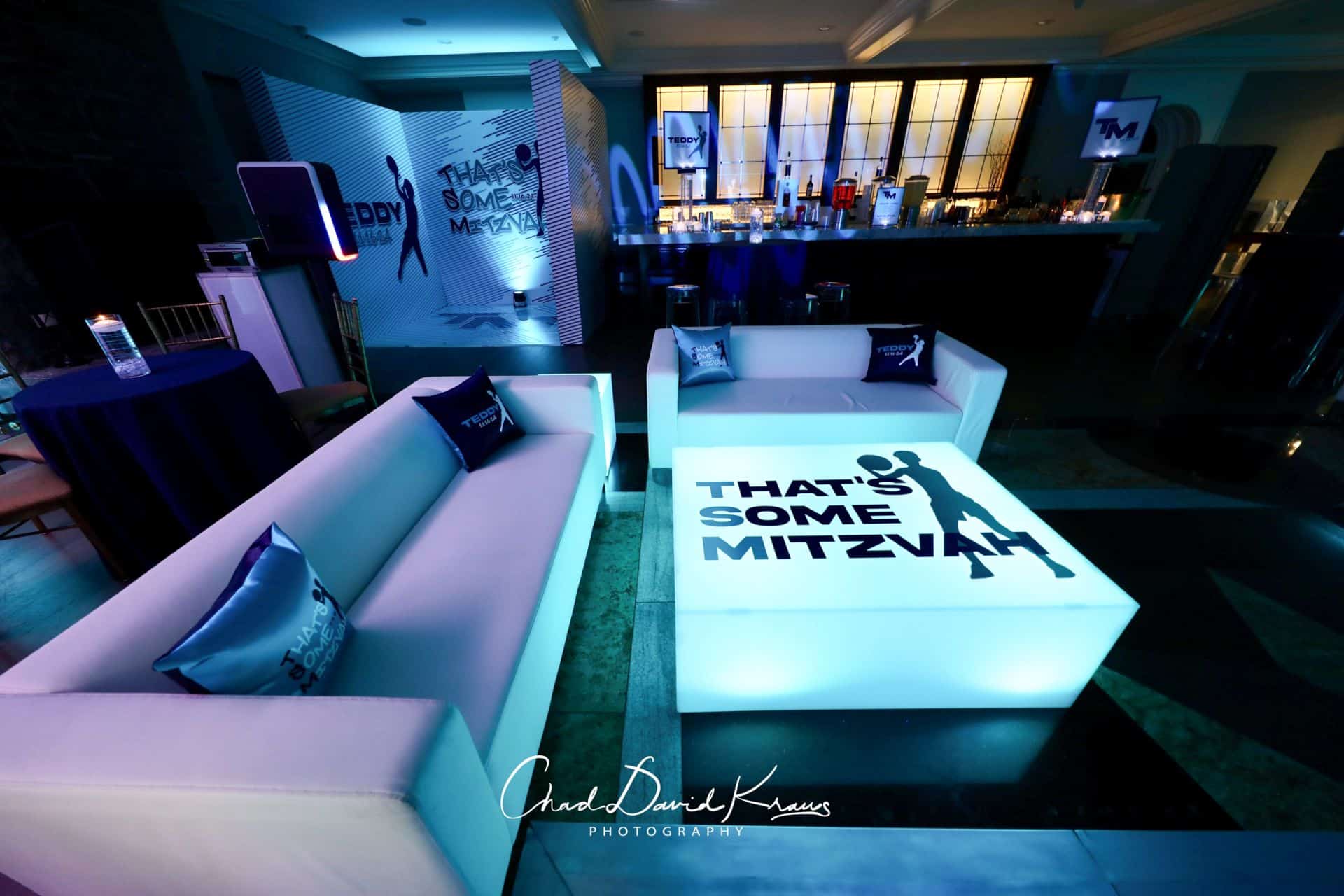 Custom LED Lounge with Custom Pillows for a Bar Mitzvah at Townhouse Greenwich
