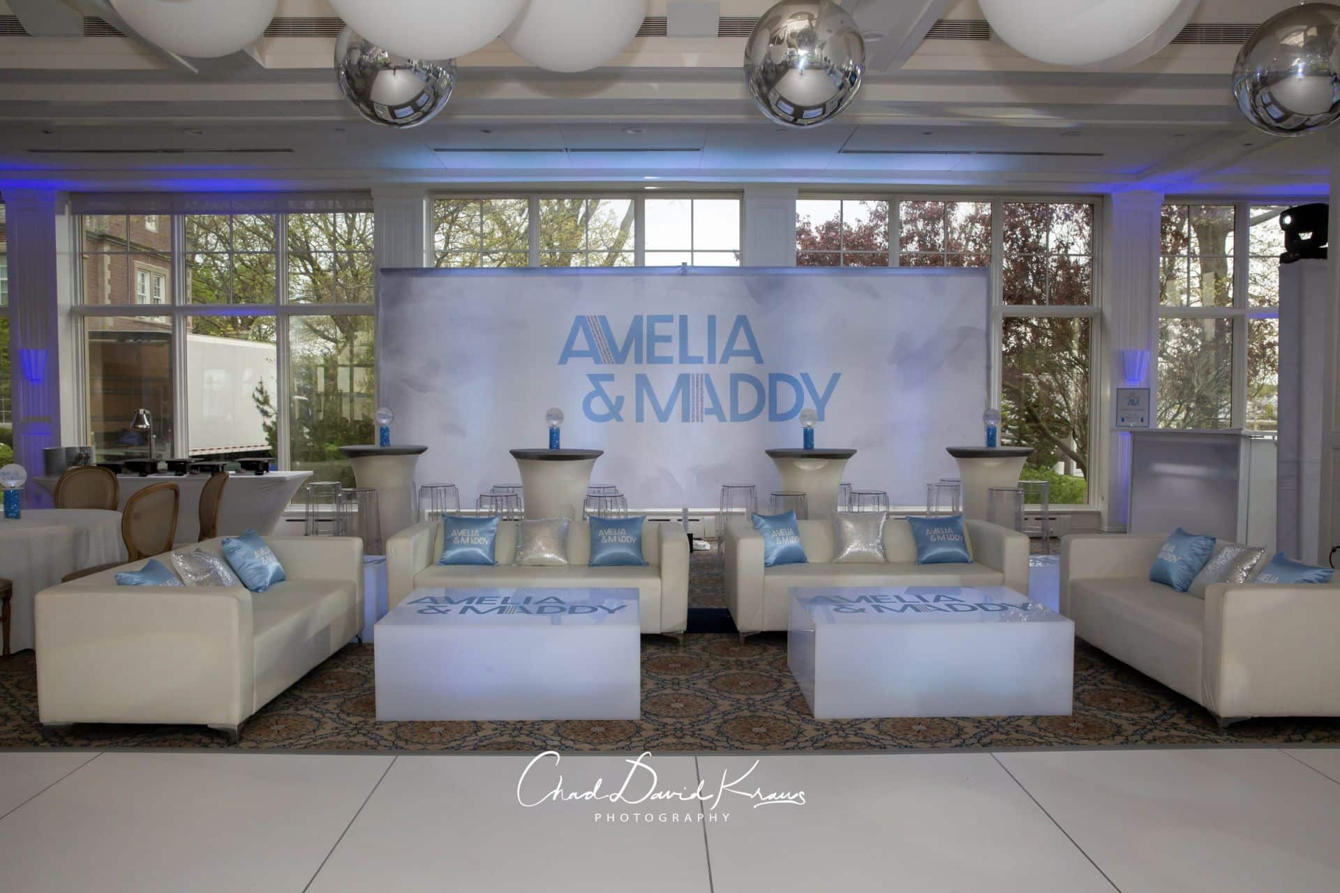 Custom LED Lounge in Front of Custom Mural for Twin Girls at Beach Point Club