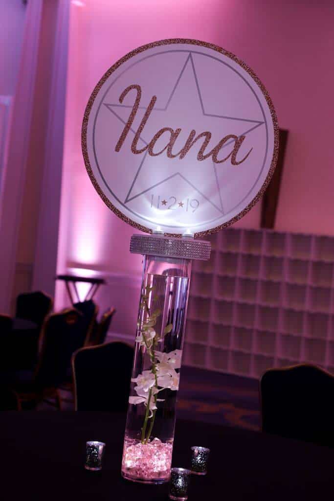 LED Logo Centerpiece with Orchids and Light Pink Chips
