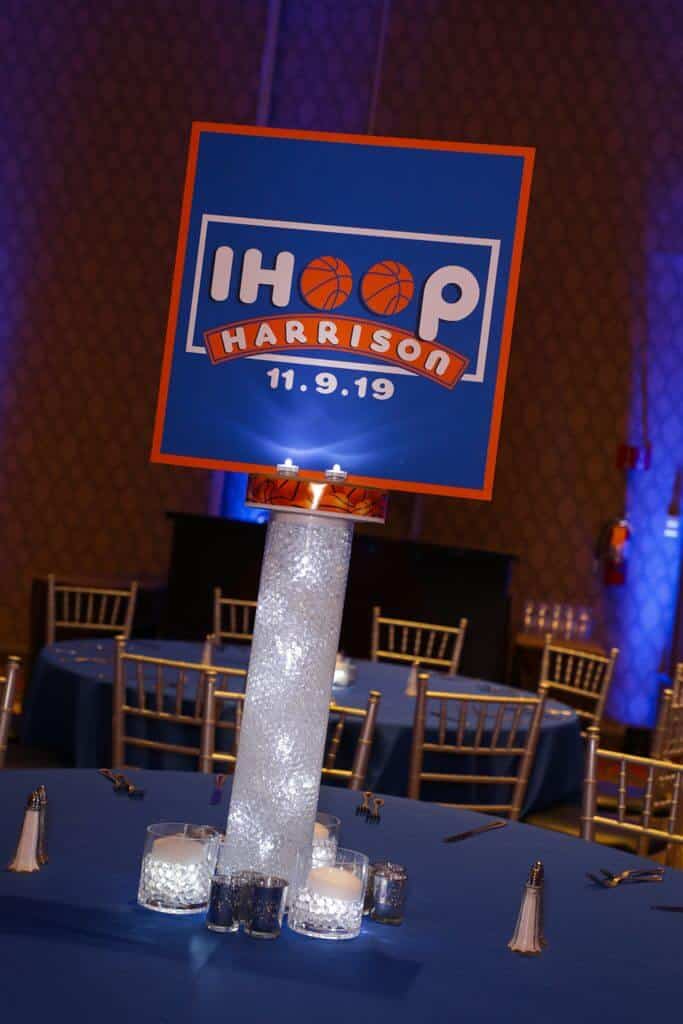 Basketball Themed Logo Centerpiece with LED Vase