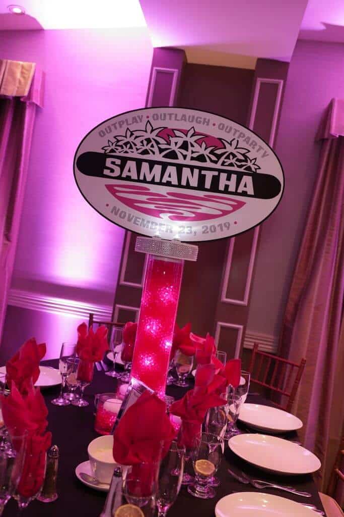 Survivor Themed Bat Mitzvah Centerpiece with Custom Logo