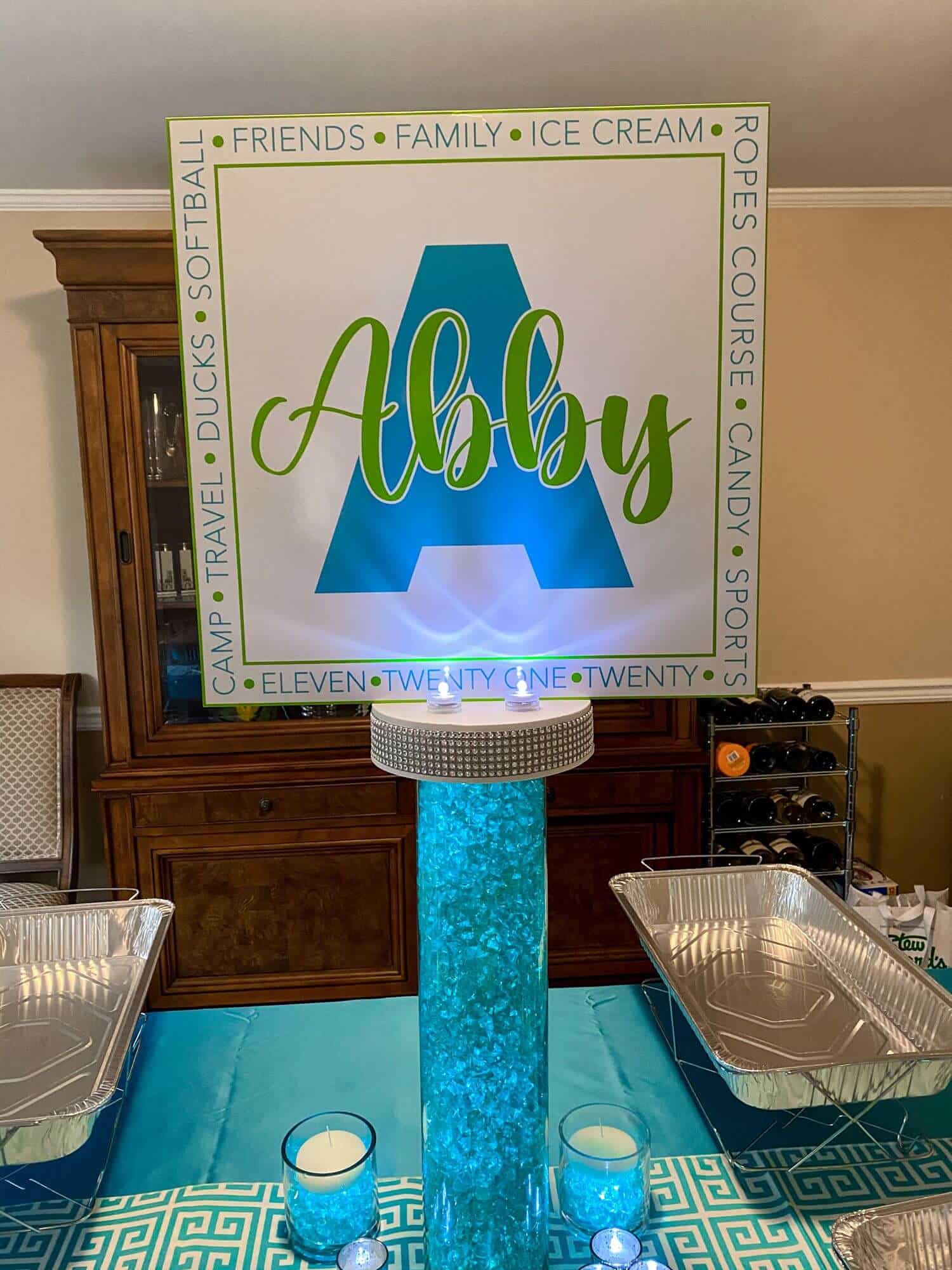 Custom LED Logo Centerpiece for Home Bat Mitzvah Celebration