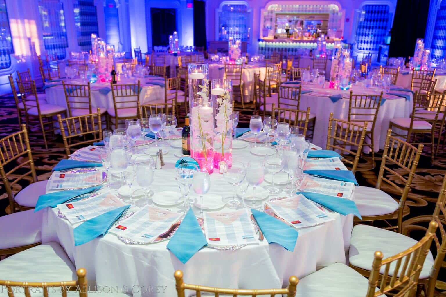 Hot Pink Orchid Centerpieces for Miami Beach Themed Sweet Sixteen at Westmount Country Club