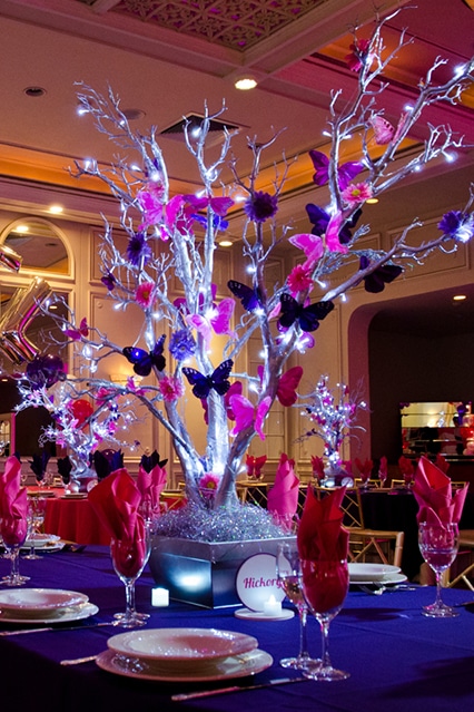 Pink and Purple Butterfly Trees Wrapped with LED Lights