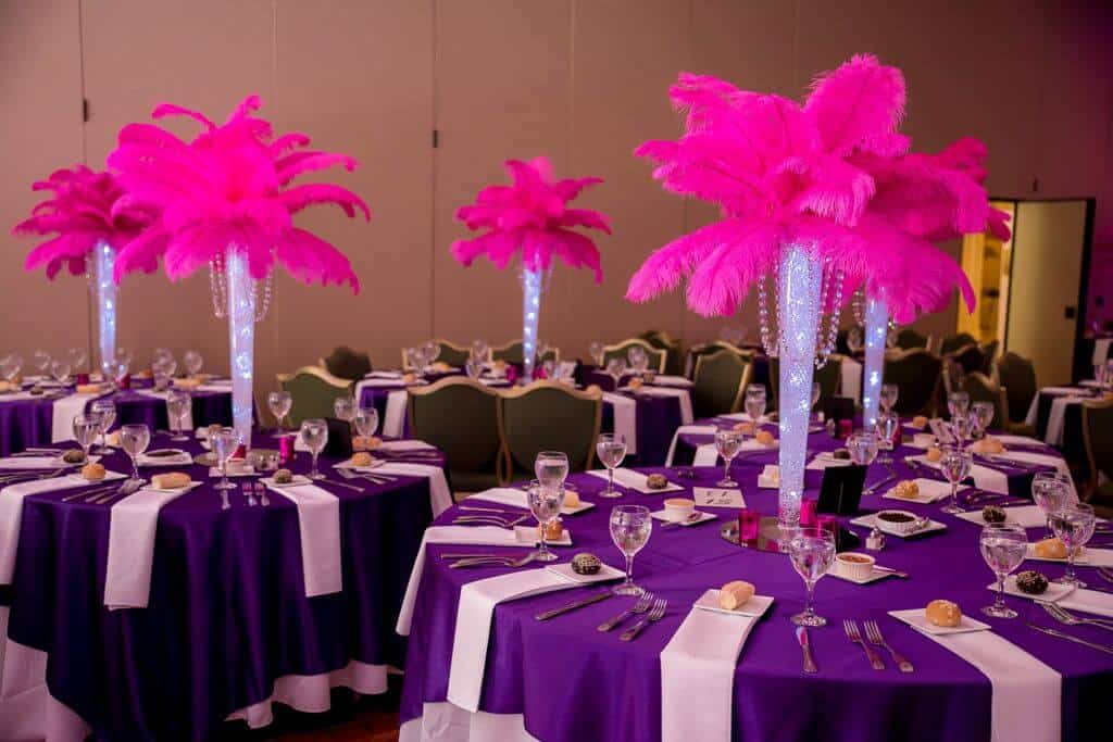 LED Feather Tree Centerpieces for B'not Mitzvah at Temple Beth Rishon, Wycoff