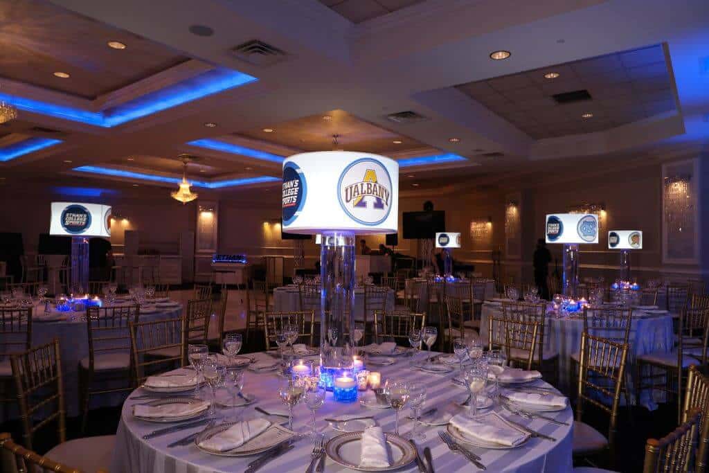Sports Themed Lampshade Centerpiece with College Logos