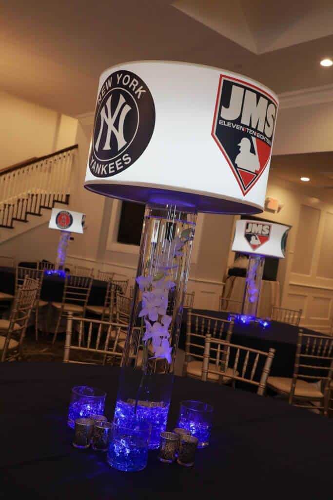 Baseball Themed LED Lampshade Centerpieces with Custom Logo and Team Logos