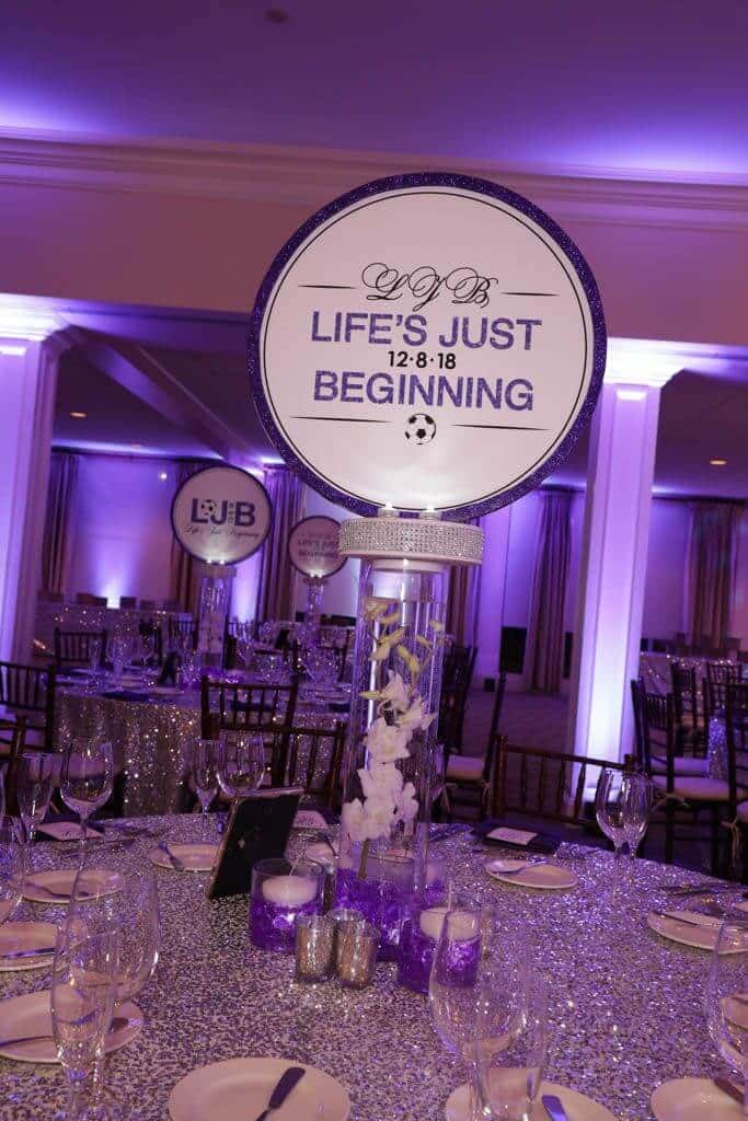 Bat Mitzvah Logo Centerpiece with LED Orchids and Custom Logo Topper