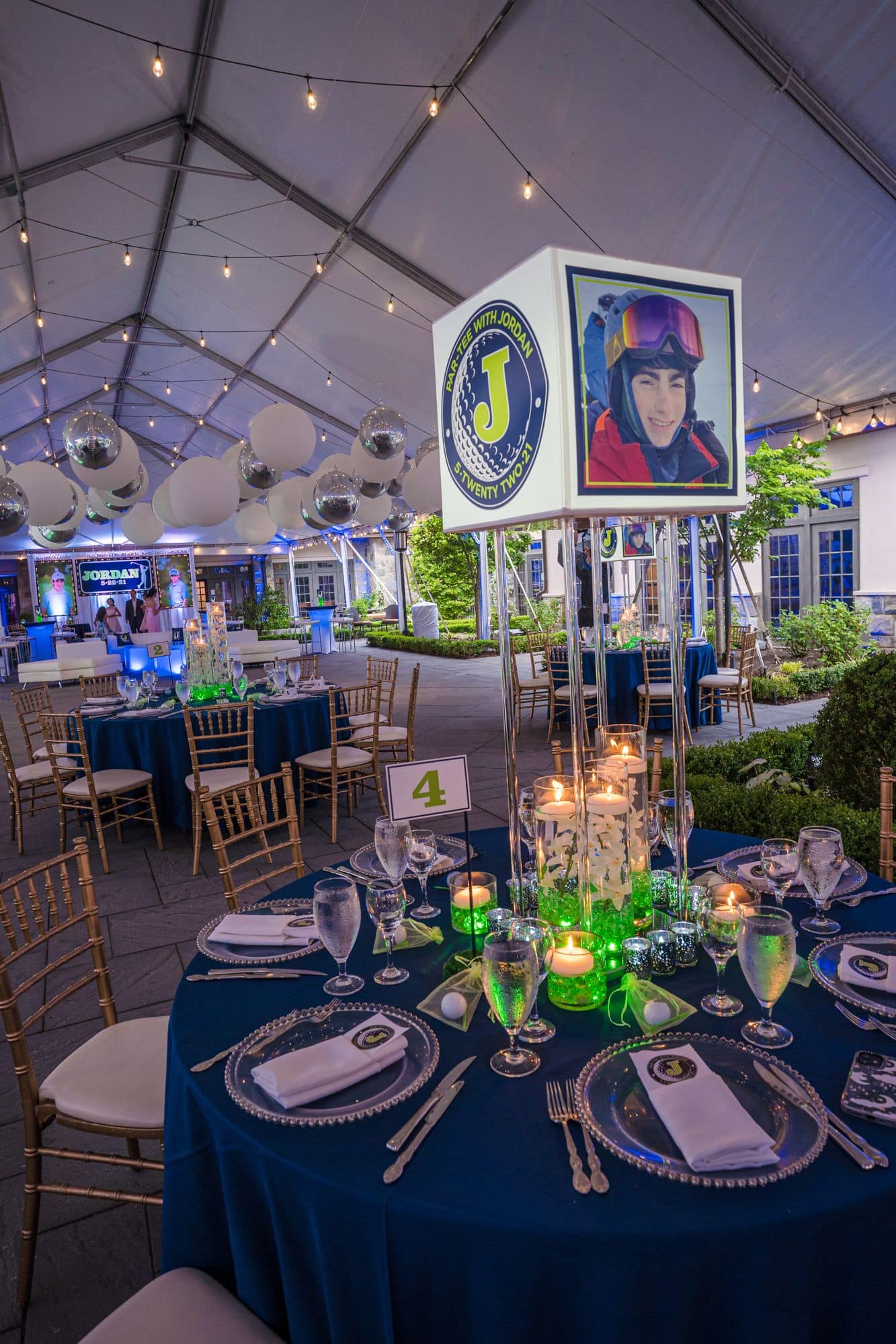 Lifted Photo Cube Centerpiece with LED Orchids and Floating Candles