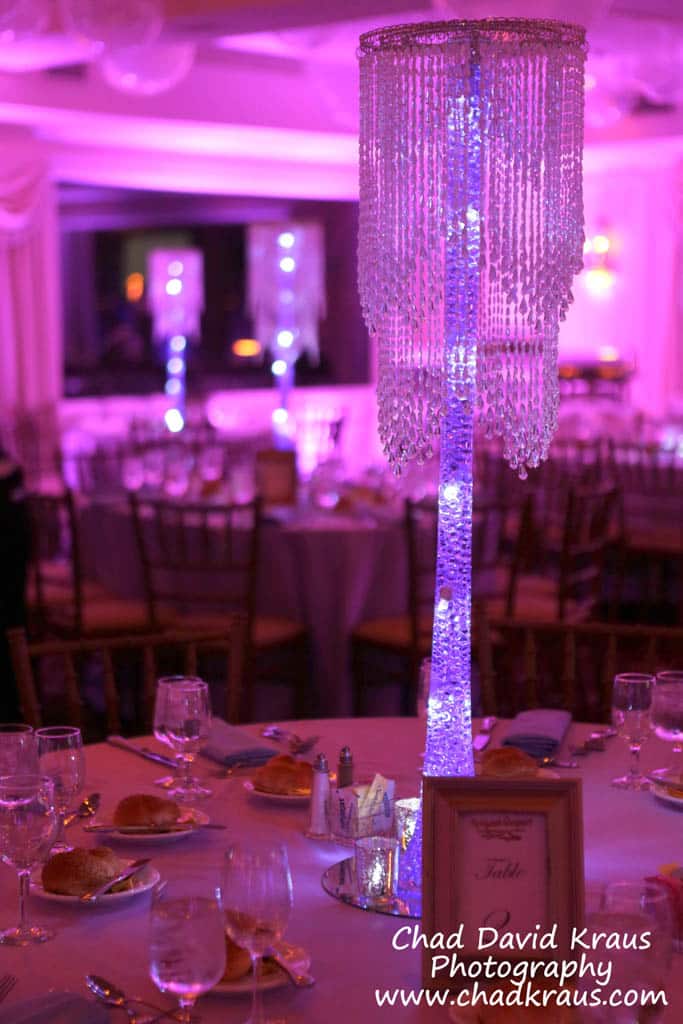 Chandelier Centerpiece with Crystals, Aqua Gems and LED Lighting