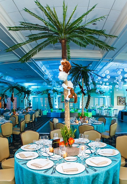 Tropical Palm Tree Centerpiece with Plush Animals