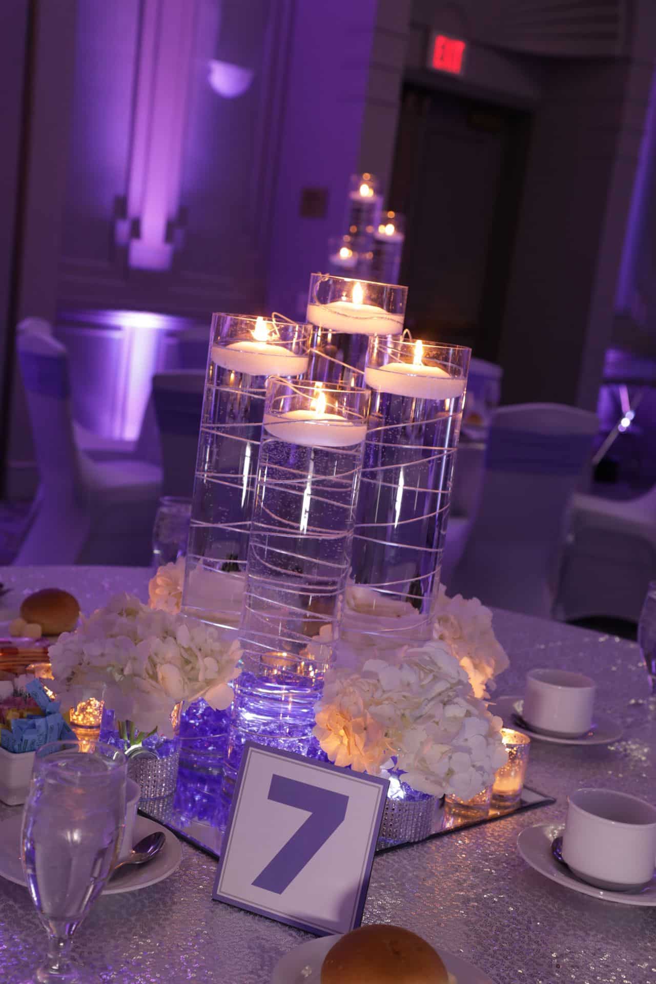 Wire Centerpieces with Hydrangeas Accent and Custom Table Numbers