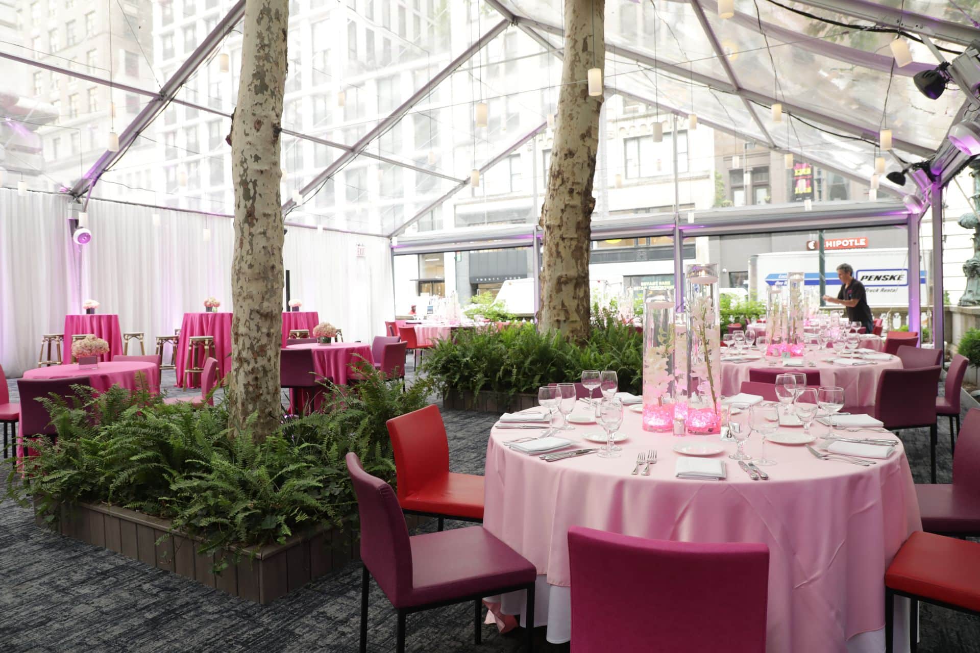 Pink Orchid Centerpieces for Outdoor Bat Mitzvah at Bryant Park Grill, NYC
