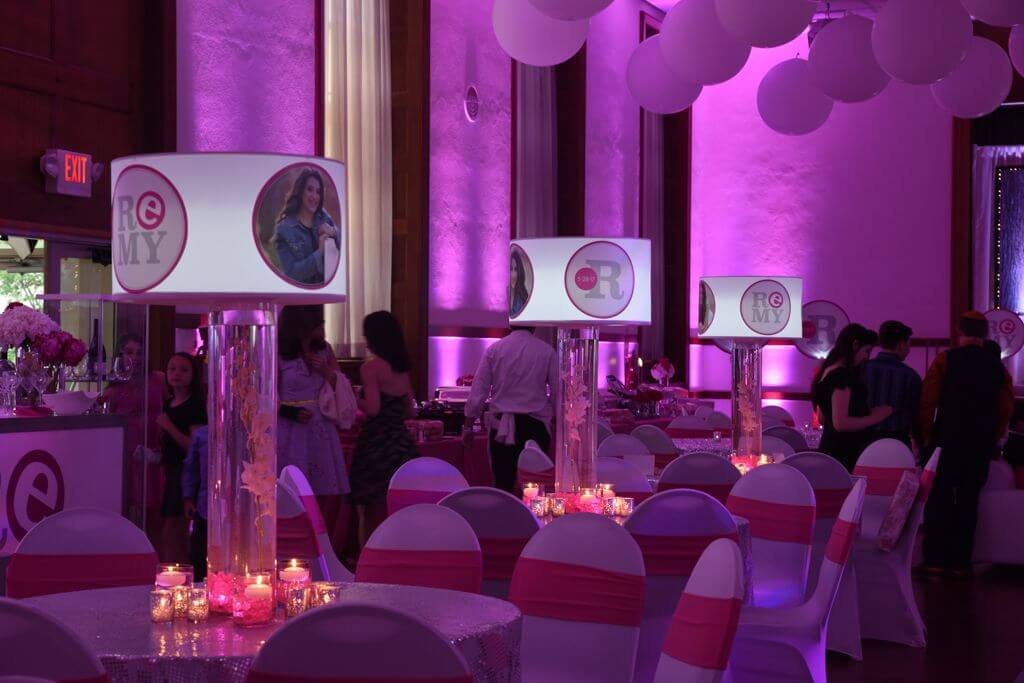 LED Lampshade Centerpiece with Custom Logo, Photos and Orchids
